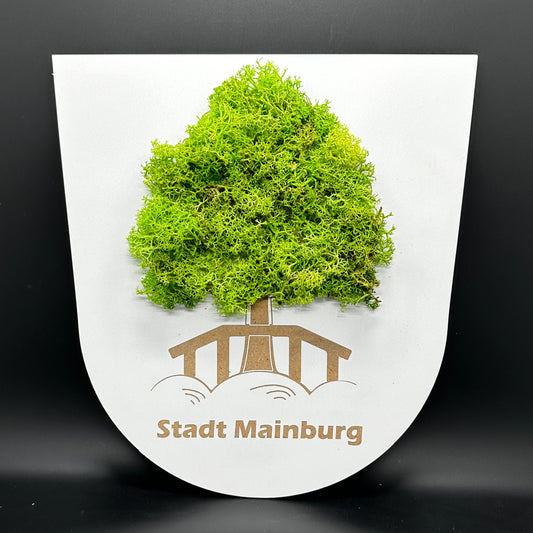 Wandbild Mainburg 84048 Wappen aus Holz, mit Islandmoos | nachhaltig produziert in Deutschland