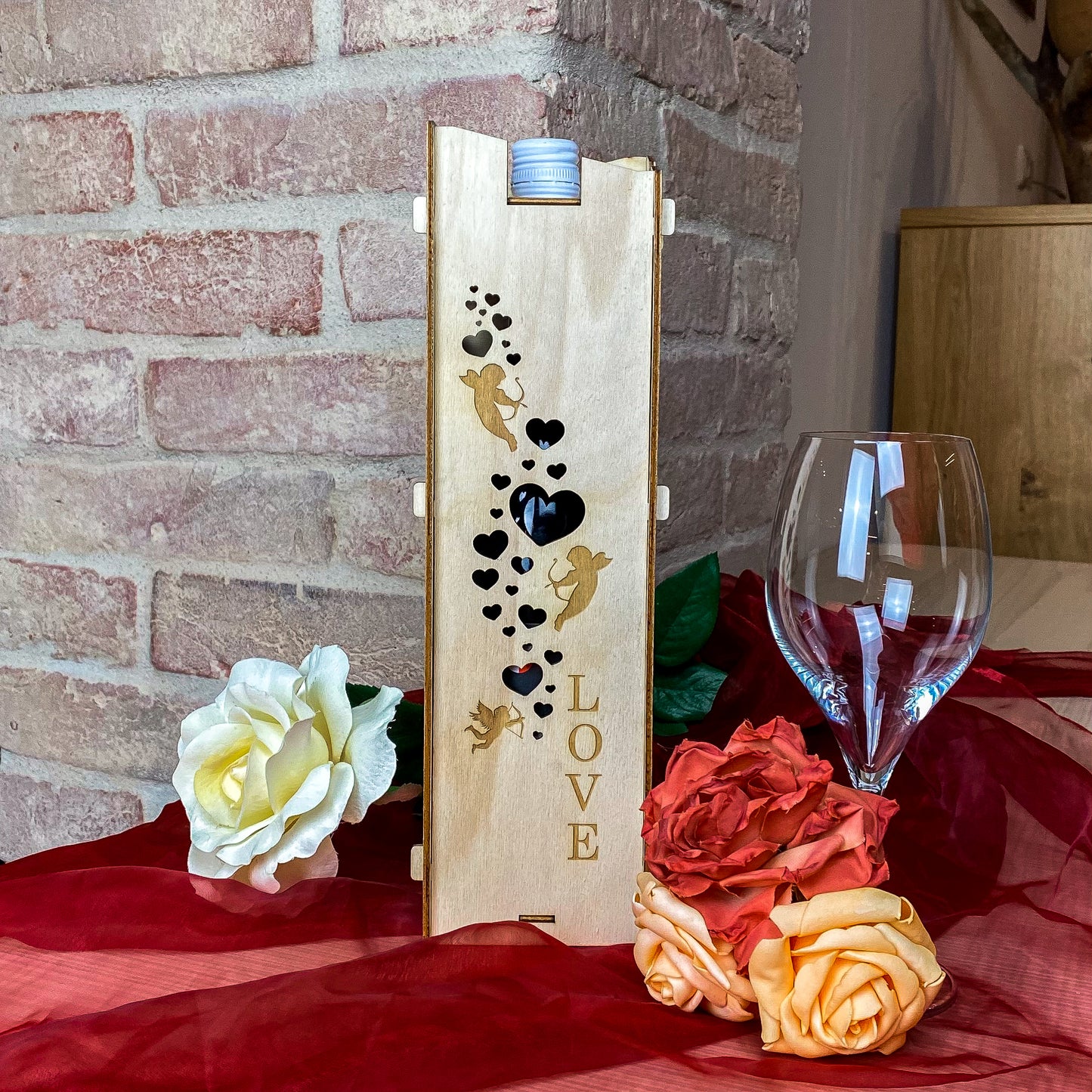 Valentinstags-Wein-Verpackung (aus Holz/nachhaltige Verpackung/personalisiert)